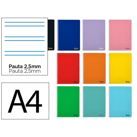 Cuaderno espiral liderpapel a4 smart tapa blanda 80h 75gr pauta 2,5mm con margen colores surtidos