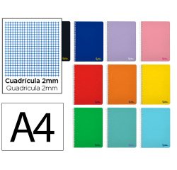 Cuaderno espiral liderpapel a4 smart tapa blanda 80h 75gr milimetrado 2mm colores surtidos