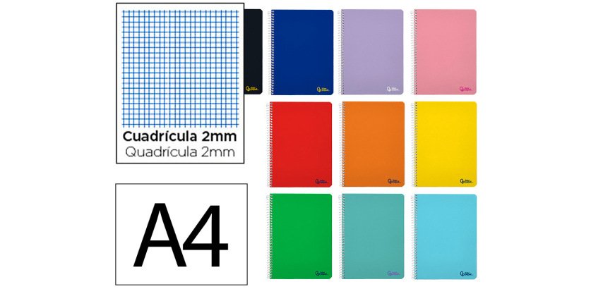 Cuaderno espiral liderpapel a4 smart tapa blanda 80h 75gr milimetrado 2mm colores surtidos