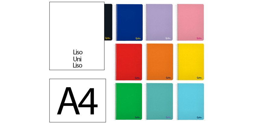 Cuaderno espiral liderpapel a4 smart tapa blanda 80h 75gr liso sin margen colores surtidos