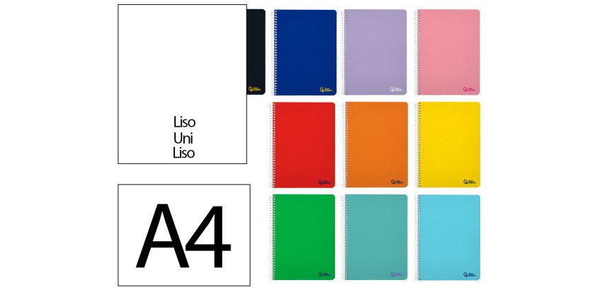Cuaderno espiral liderpapel a4 smart tapa blanda 80h 75gr liso sin margen colores surtidos