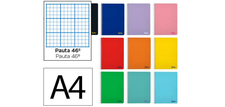 Cuaderno espiral liderpapel a4 smart tapa blanda 80h 75gr rayado nº46 colores surtidos