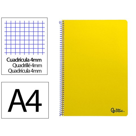Cuaderno espiral liderpapel a4 smart tapa blanda 80h 75gr cuadro 4mm con margen color amarillo