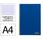 Cuaderno espiral liderpapel a4 smart tapa blanda 80h 75gr cuadro 4mm con margen color azul oscuro
