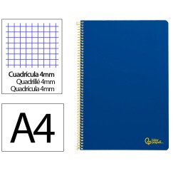 Cuaderno espiral liderpapel a4 smart tapa blanda 80h 75gr cuadro 4mm con margen color azul oscuro