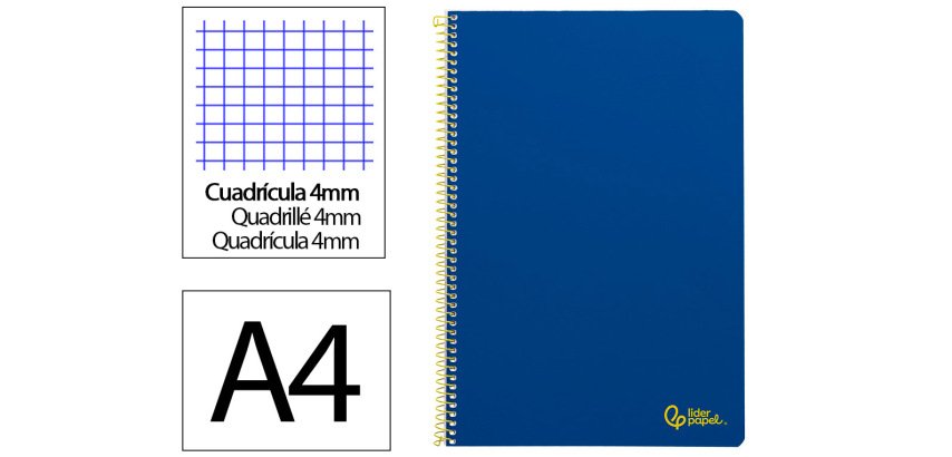 Cuaderno espiral liderpapel a4 smart tapa blanda 80h 75gr cuadro 4mm con margen color azul oscuro