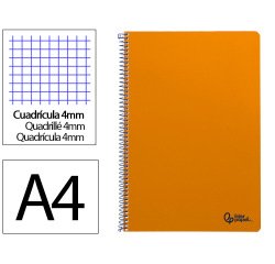 Cuaderno espiral liderpapel a4 smart tapa blanda 80h 75gr cuadro 4mm con margen color naranja