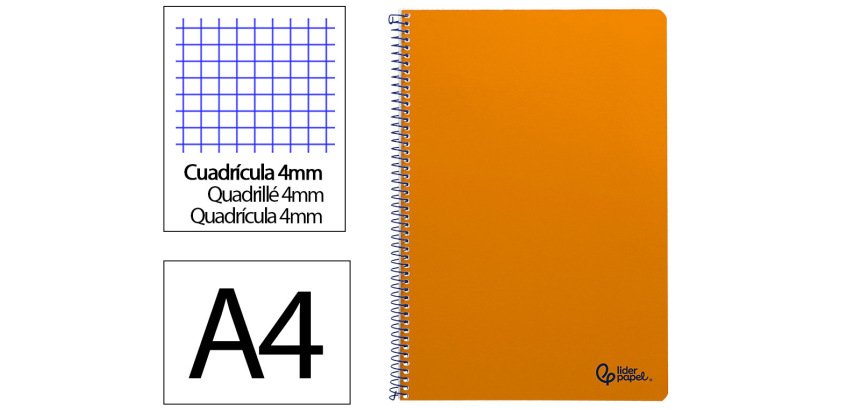 Cuaderno espiral liderpapel a4 smart tapa blanda 80h 75gr cuadro 4mm con margen color naranja