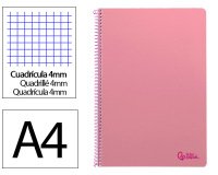 Cuaderno espiral liderpapel a4 smart tapa blanda 80h 75gr cuadro 4mm con margen color rosa