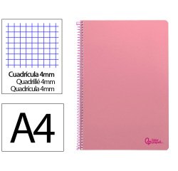 Cuaderno espiral liderpapel a4 smart tapa blanda 80h 75gr cuadro 4mm con margen color rosa