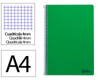 Cuaderno espiral liderpapel a4 smart tapa blanda 80h 75gr cuadro 4mm con margen color verde