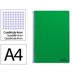 Cuaderno espiral liderpapel din a4 smart tapa blanda 80h 75gr cuadro 4mm con margen color verde