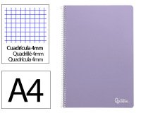 Cuaderno espiral liderpapel a4 smart tapa blanda 80h 75gr cuadro 4mm con margen color violeta