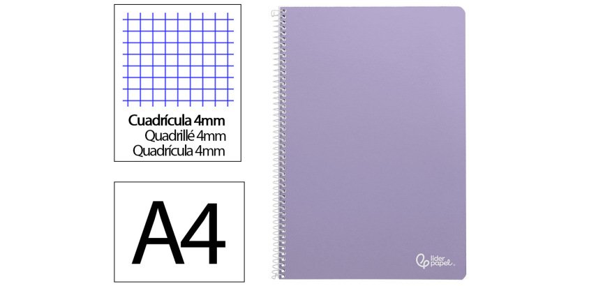 Cuaderno espiral liderpapel a4 smart tapa blanda 80h 75gr cuadro 4mm con margen color violeta