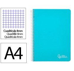 Cuaderno espiral liderpapel a4 witty tapa dura 80h 90gr cuadro 4mm con margen color celeste