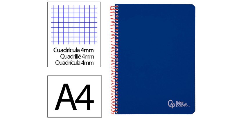 Cuaderno espiral liderpapel a4 witty tapa dura 80h 90gr cuadro 4mm con margen color azul oscuro