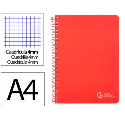 Cuaderno espiral liderpapel a4 witty tapa dura 80h 90gr cuadro 4mm con margen color rojo