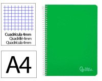 Cuaderno espiral liderpapel a4 witty tapa dura 80h 90gr cuadro 4mm con margen color verde