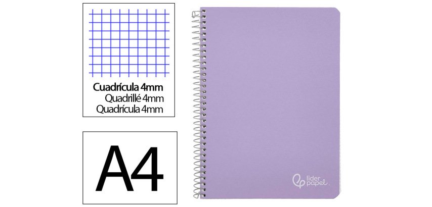Cuaderno espiral liderpapel a4 witty tapa dura 80h 90gr cuadro 4mm con margen color violeta