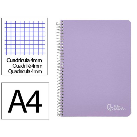 Cuaderno espiral liderpapel a4 witty tapa dura 80h 90gr cuadro 4mm con margen color violeta