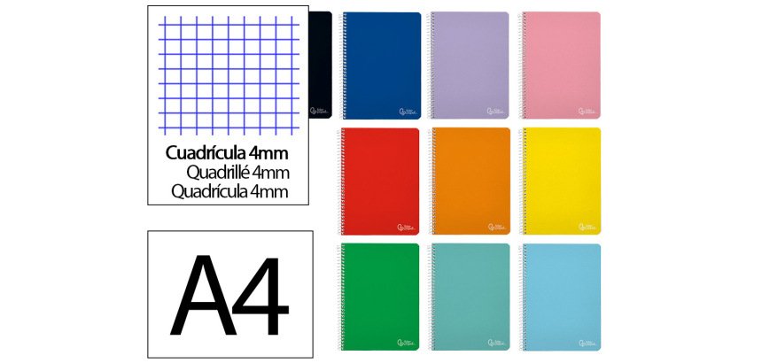 Cuaderno espiral liderpapel a4 witty tapa dura 80h 90gr cuadro 4mm con margen colores surtidos