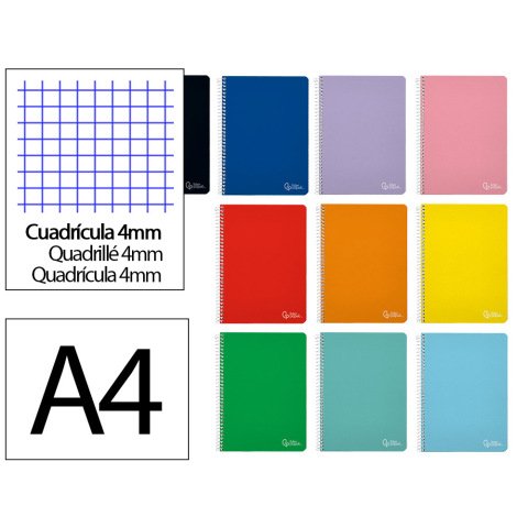 Cuaderno espiral liderpapel a4 witty tapa dura 80h 90gr cuadro 4mm con margen colores surtidos