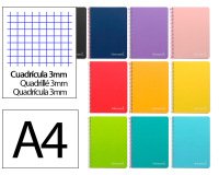 Cuaderno espiral liderpapel a4 witty tapa dura 80h 90gr cuadro 3mm con margen colores surtidos