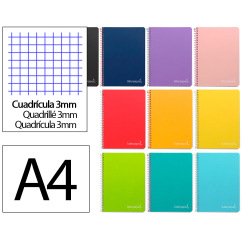 Cuaderno espiral liderpapel a4 witty tapa dura 80h 90gr cuadro 3mm con margen colores surtidos