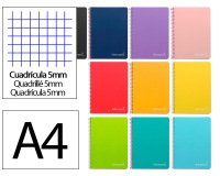 Cuaderno espiral liderpapel a4 witty tapa dura 80h 90gr cuadro 5mm con margen colores surtidos