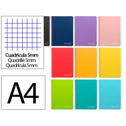 Cuaderno espiral liderpapel a4 witty tapa dura 80h 90gr cuadro 5mm con margen colores surtidos