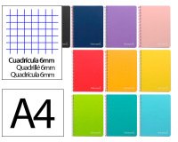 Cuaderno espiral liderpapel a4 witty tapa dura 80h 90gr cuadro 6mm con margen colores surtidos