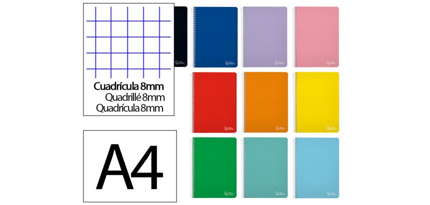 Cuaderno espiral liderpapel a4 witty tapa dura 80h 90gr cuadro 8mm con margen colores surtidos