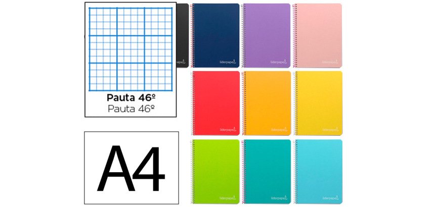 Cuaderno espiral liderpapel a4 witty tapa dura 80h 90gr rayado nº46 colores surtidos