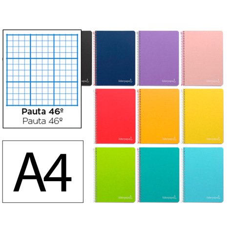 Cuaderno espiral liderpapel a4 witty tapa dura 80h 90gr rayado nº46 colores surtidos