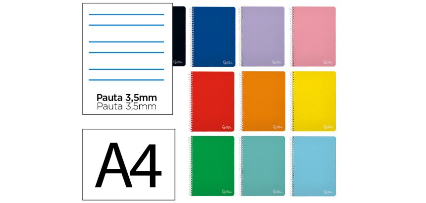 Cuaderno espiral liderpapel a4 witty tapa dura 80h 90gr pauta 3,5mm con margen colores surtidos