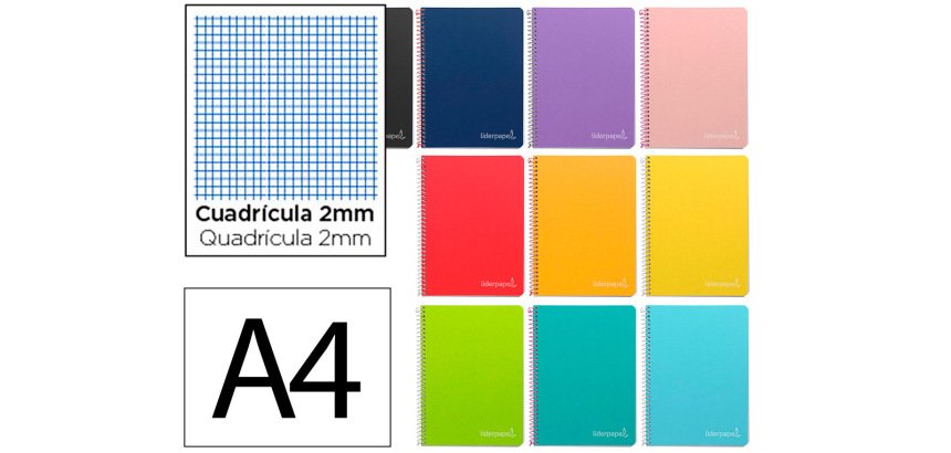 Cuaderno espiral liderpapel a4 witty tapa dura 80h 90gr milimetrado 2mm colores surtidos