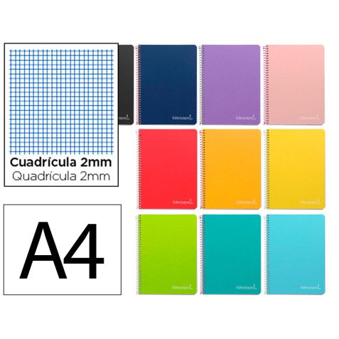 Cuaderno espiral liderpapel a4 witty tapa dura 80h 90gr milimetrado 2mm colores surtidos