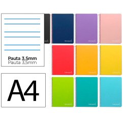 Cuaderno espiral liderpapel a4 witty tapa dura 80h 90gr rayado montessori 3,5mm colores surtidos