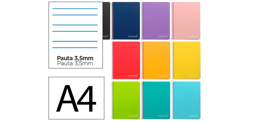 Cuaderno espiral liderpapel a4 witty tapa dura 80h 90gr rayado montessori 3,5mm colores surtidos