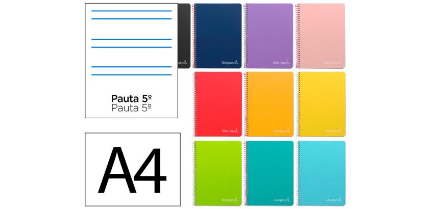 Cuaderno espiral liderpapel a4 witty tapa dura 80h 90gr rayado montessori 5mm colores surtidos