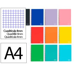 Cuaderno espiral liderpapel a4 witty tapa dura 120h 90gr cuadro 4mm con margen colores surtidos