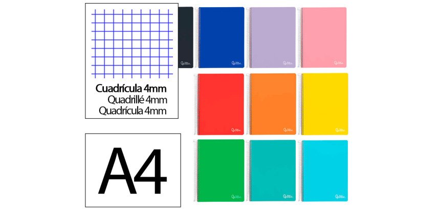 Cuaderno espiral liderpapel a4 witty tapa dura 120h 90gr cuadro 4mm con margen colores surtidos