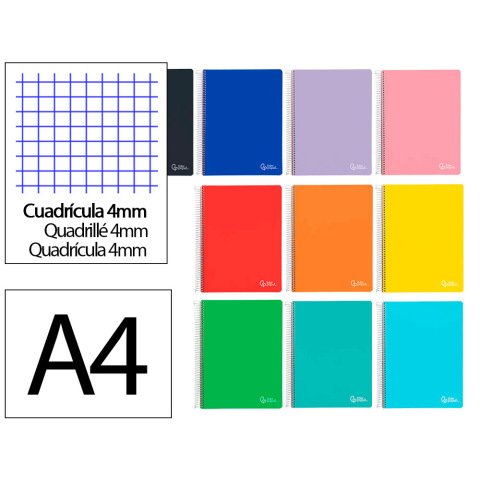 Cuaderno espiral liderpapel a4 witty tapa dura 120h 90gr cuadro 4mm con margen colores surtidos