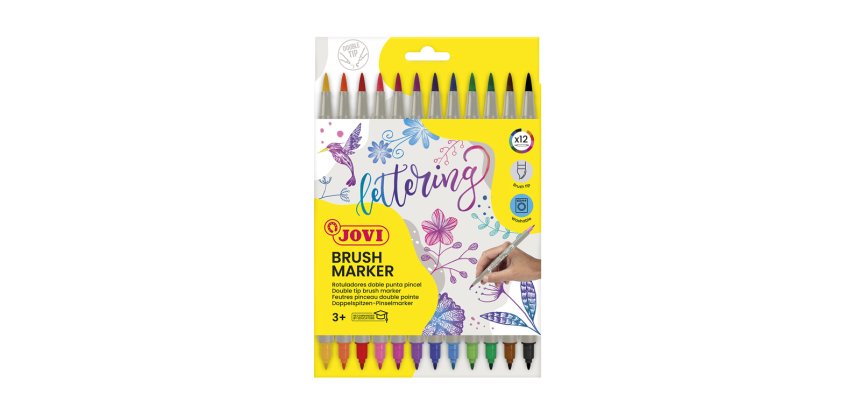 Rotulador jovi lettering doble punta fina y pincel estuche 12 unidades colores surtidos