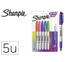 Rotulador sharpie permanente fino glam pop blister de 5 unidades colores surtidos