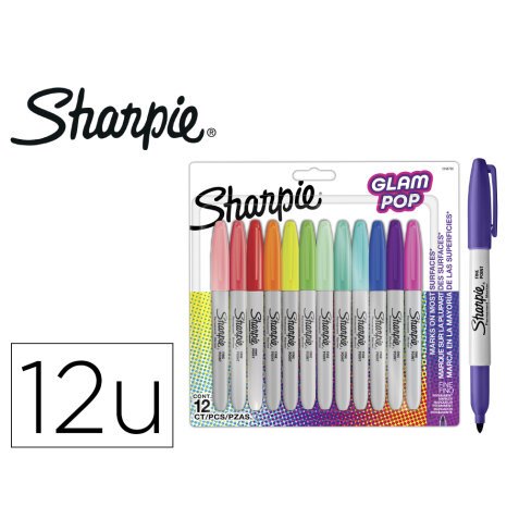 Rotulador sharpie permanente fino glam pop blister de 12 unidades colores surtidos