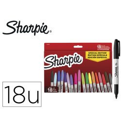 Rotulador sharpie permanente fino pack vuelta al cole pez blister de 18 unidades colores surtidos