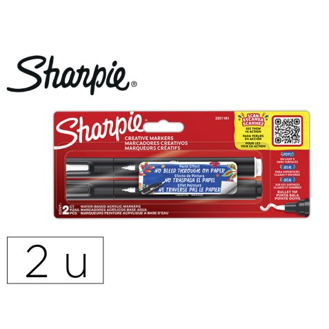 Rotulador sharpie acrylic punta redonda blister de 2 unidades blanco y negro