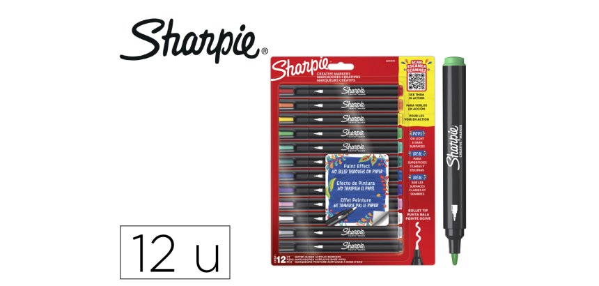 Rotulador sharpie acrylic punta redonda blister de 12 unidades colores surtidos