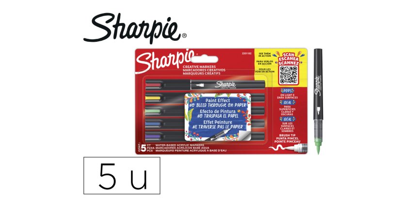 Rotulador sharpie acrylic punta pincel blister de 5 unidades colores surtidos
